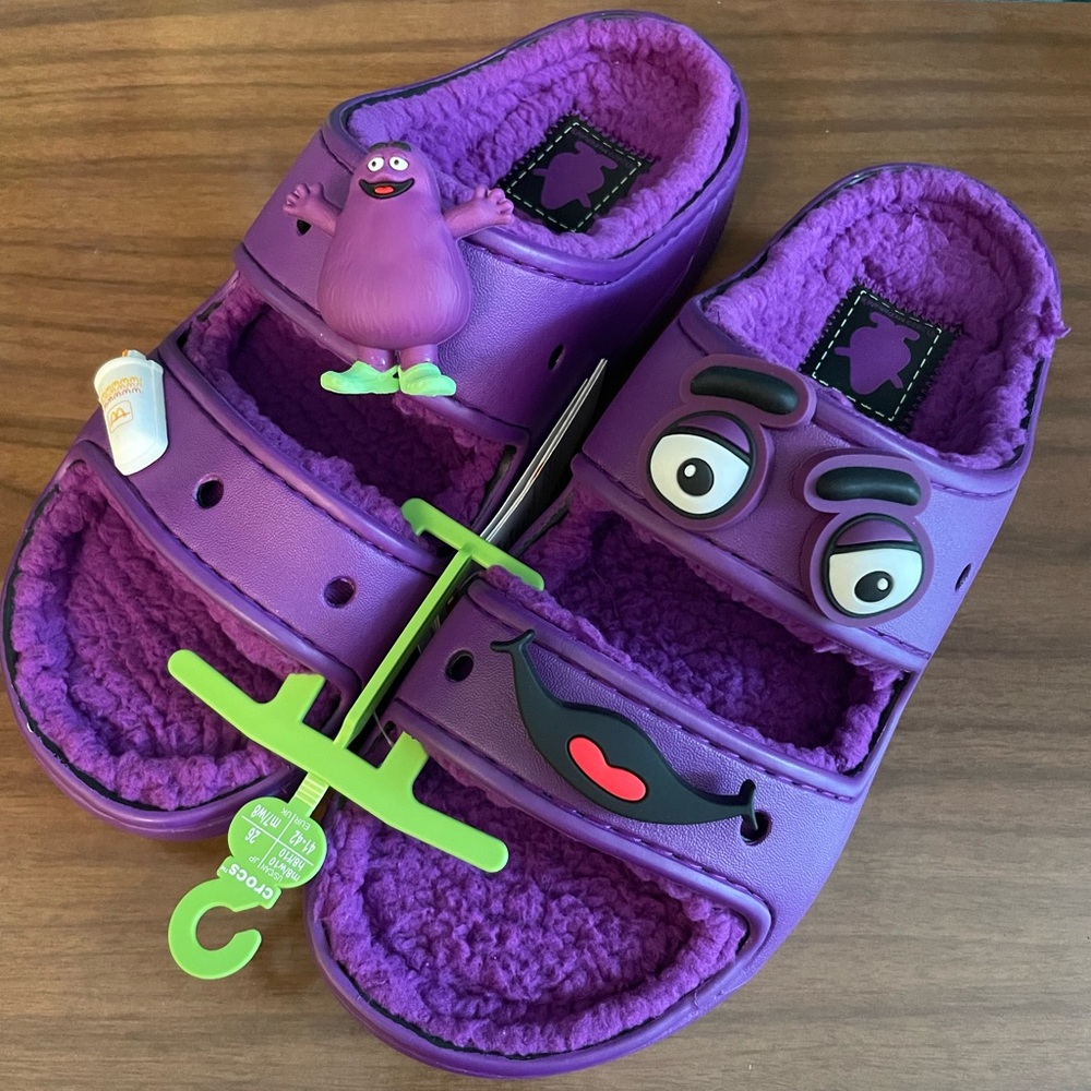 *FIRM* New McDonalds X Crocs Grimace Cozzzy Sandal Slides M 8 W 10 & L/XL Socks